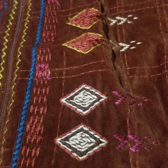 Coldwater Creek Embroidered Brown Velvet Zip Up Jacket - Picture 2 of 5